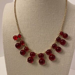 Vintage Crown Trifari Red Glass Cabochon Bib Necklace Gold Tone 1960s